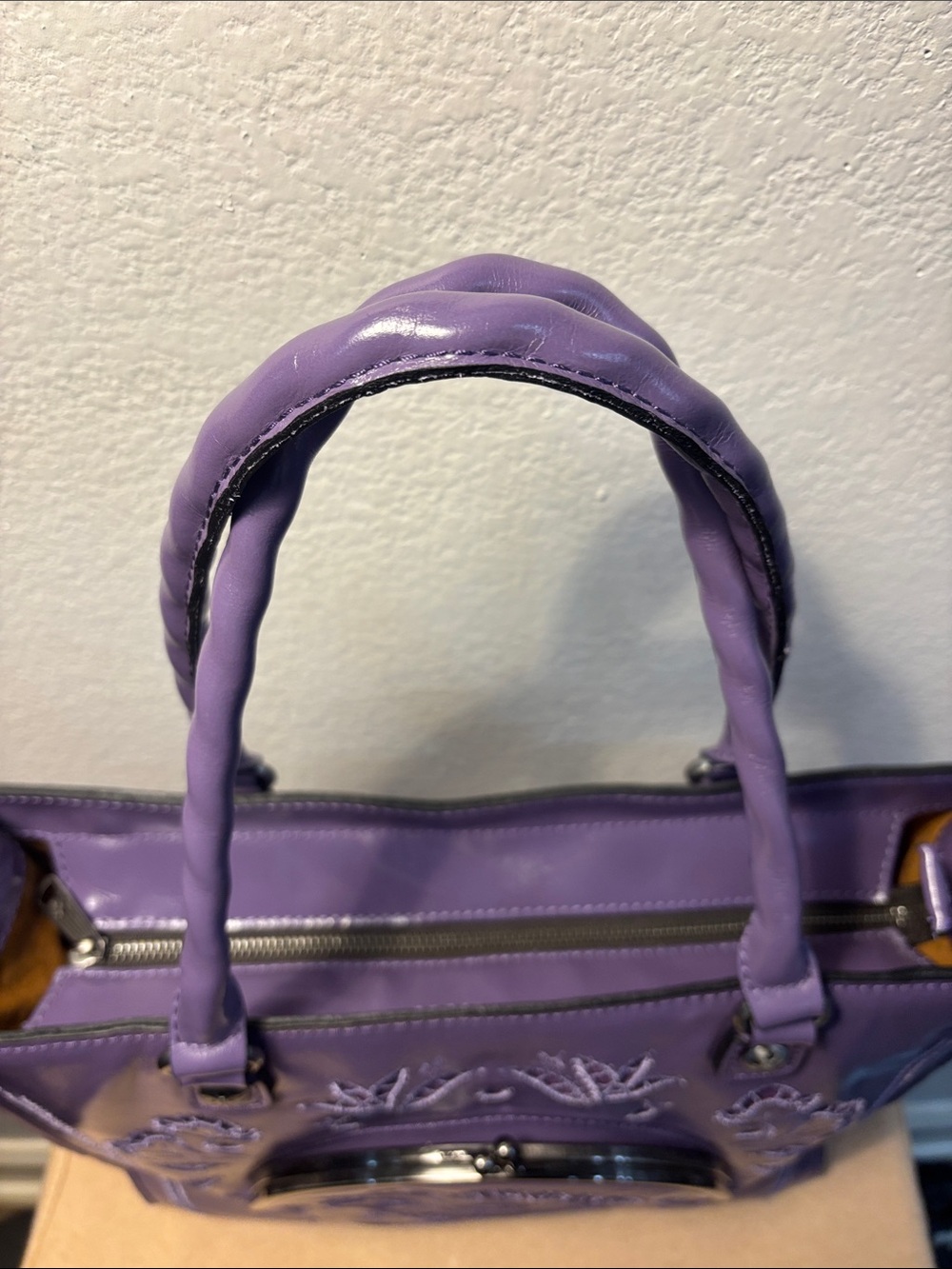 Patricia Nash French lace, Zancona leather tote, amethyst purple - Picture 3 of 8